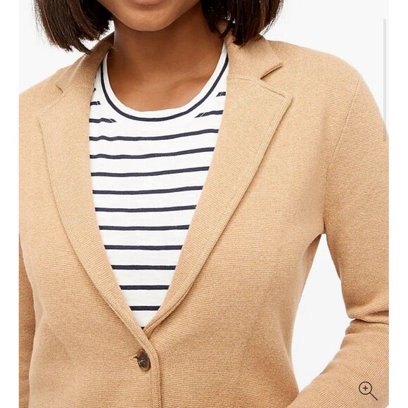 J. Crew Cotton Sweater Blazer Women’s Large Camel Brown Tan Knit 2 Button G9309 - Picture 3 of 12
